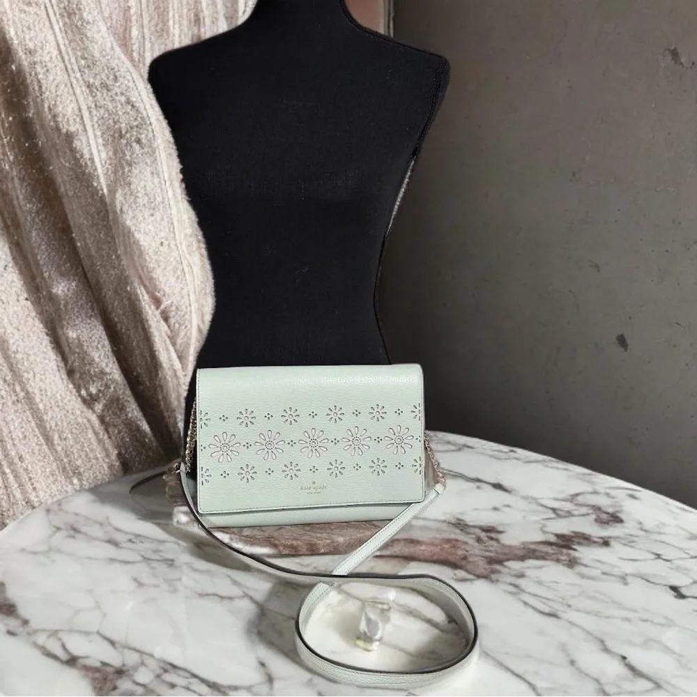 Kate Spade Valencia Faye Drive Crossbody Gold Chain Bag Pebbled Leather Mint NEW